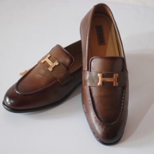 Brown H-Buckle Leather Loafer